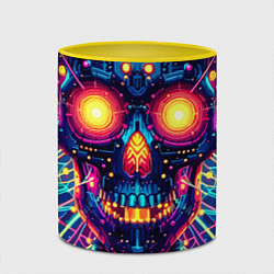 Кружка 3D Neon skull - ai art fantasy, цвет: 3D-белый + желтый — фото 2