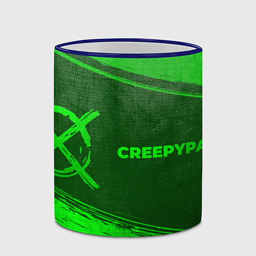 Кружка цветная CreepyPasta - green gradient по-горизонтали / 3D-Синий кант – фото 2