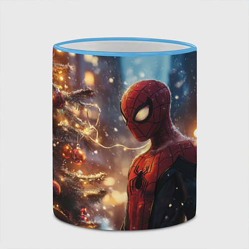 Кружка цветная Spider-man new year / 3D-Небесно-голубой кант – фото 2