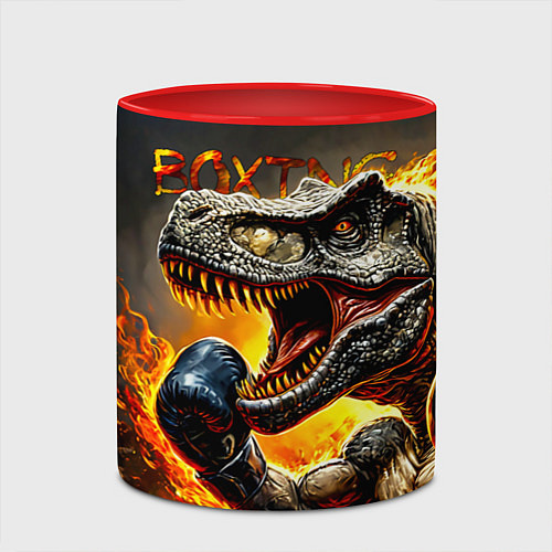 Кружка цветная Динозавр боксер в огне / 3D-Белый + красный – фото 2
