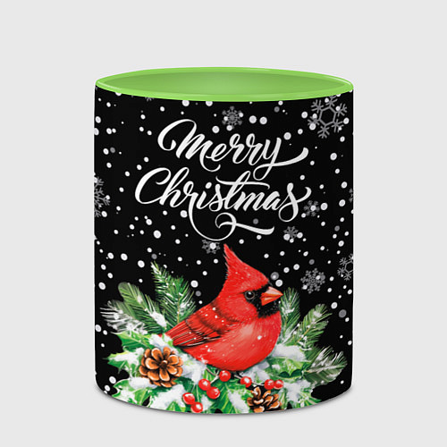 Кружка цветная Рождественский красный кардинал / 3D-Белый + светло-зеленый – фото 2