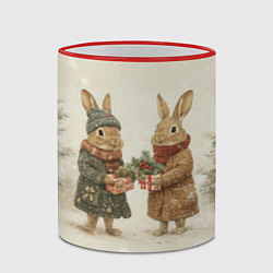 Кружка 3D Зайчата идут на новый год, цвет: 3D-красный кант — фото 2