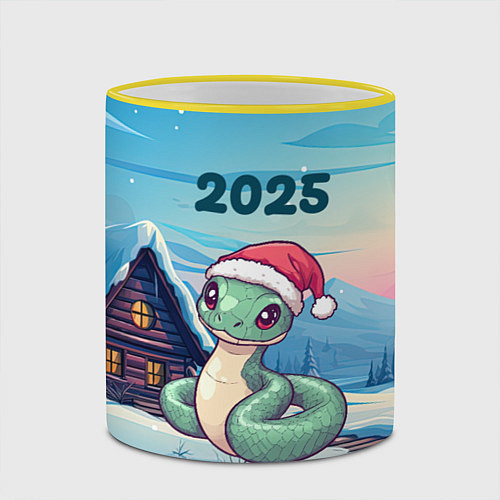 Кружка цветная Новый год змейка 2025 / 3D-Желтый кант – фото 2