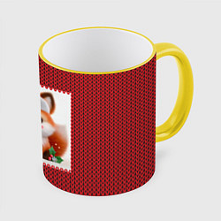 Кружка 3D Милый новогодний лесенок ИИ, цвет: 3D-желтый кант