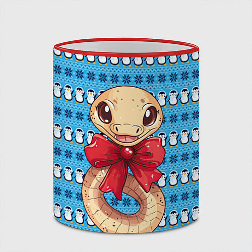 Кружка цветная Милая змейка с бантиком / 3D-Красный кант – фото 2