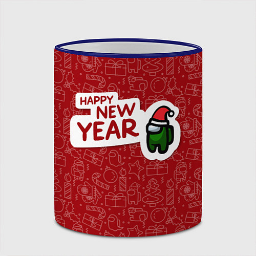 Кружка цветная Амонг ас - Новый год / 3D-Синий кант – фото 2