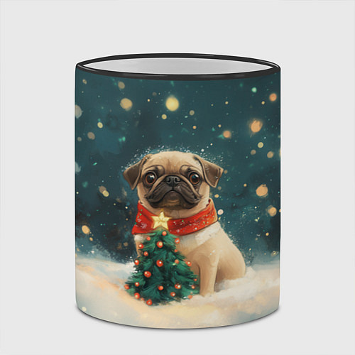 Кружка цветная Мопс и маленькая елочка / 3D-Черный кант – фото 2