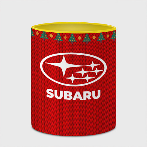 Кружка цветная Subaru new year / 3D-Белый + желтый – фото 2