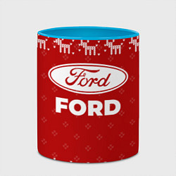 Кружка 3D Новогодний Ford с оленями, цвет: 3D-белый + небесно-голубой — фото 2