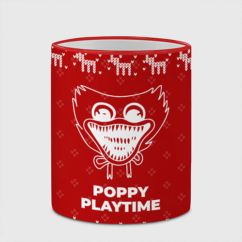 Кружка цветная Новогодний Poppy Playtime с оленями / 3D-Красный кант – фото 2