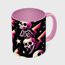 Кружка 3D Pikachu and skeletons - pattern, цвет: 3D-белый + розовый