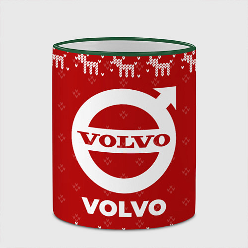 Кружка цветная Новогодний Volvo с оленями / 3D-Зеленый кант – фото 2