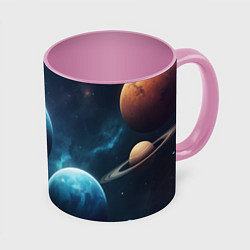 Кружка 3D Космос планеты, цвет: 3D-белый + розовый