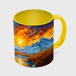 Кружка 3D Лев и падение метеорита, цвет: 3D-белый + желтый