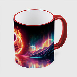 Кружка 3D Инь янь - неоновый космос, цвет: 3D-красный кант