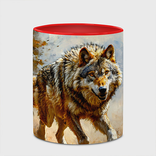 Кружка цветная Волк в осеннем лесу / 3D-Белый + красный – фото 2