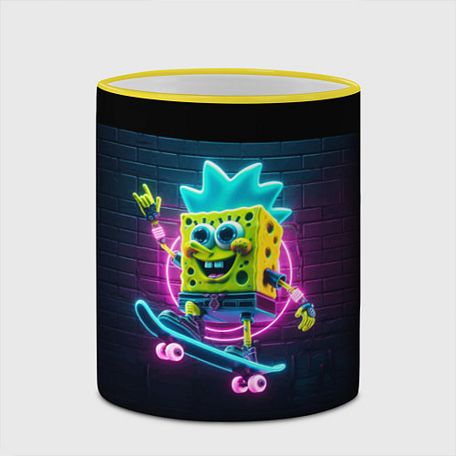 Кружка цветная Sponge Bob on a skateboard - ai art fantasy / 3D-Желтый кант – фото 2