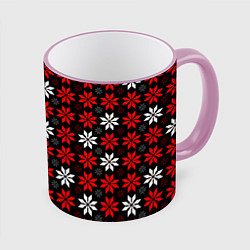 Кружка 3D Red and white stars on a black background, цвет: 3D-розовый кант