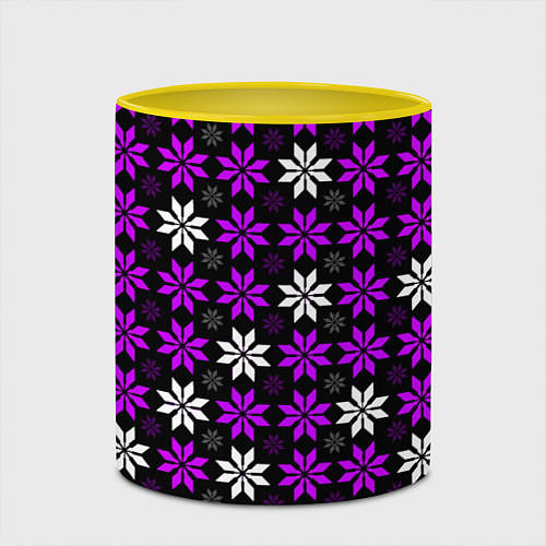 Кружка цветная Бело-фиолетовые звёзды на чёрном фоне / 3D-Белый + желтый – фото 2