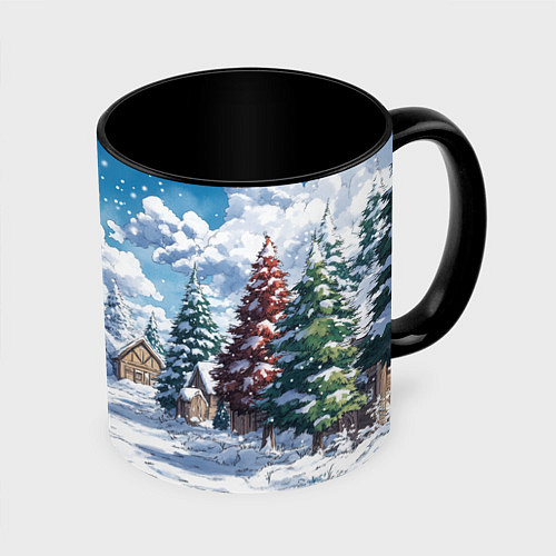 Кружка цветная Предновогодняя природа / 3D-Белый + черный – фото 1