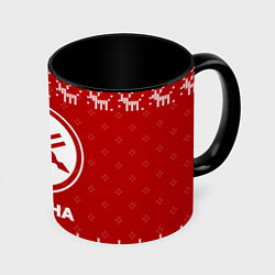Кружка 3D Новогодний Yamaha с оленями, цвет: 3D-белый + черный