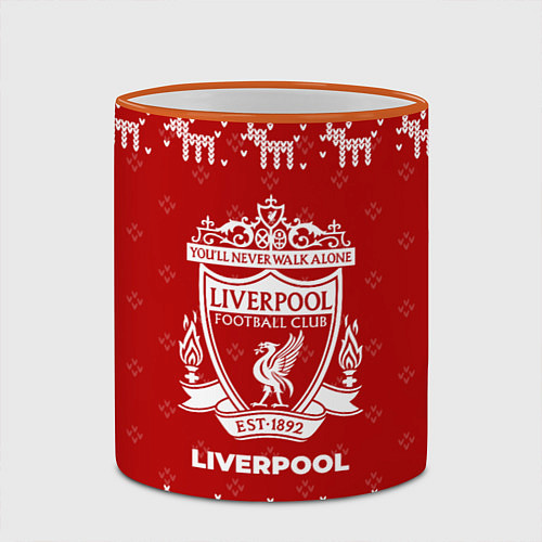 Кружка цветная Новогодний Liverpool с оленями / 3D-Оранжевый кант – фото 2