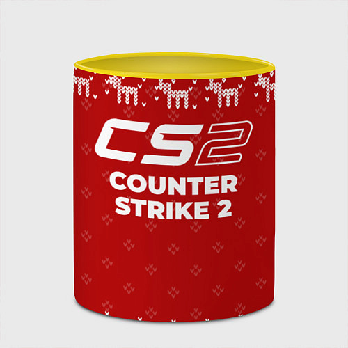Кружка цветная Новогодний Counter Strike 2 с оленями / 3D-Белый + желтый – фото 2