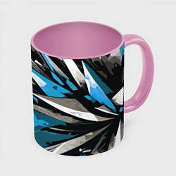 Кружка 3D Чёрно-сине-белая абстракция, цвет: 3D-белый + розовый