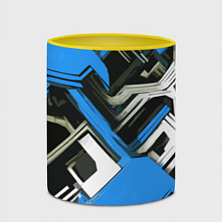 Кружка 3D Сине-белый техно паттерн на чёрном фоне, цвет: 3D-белый + желтый — фото 2