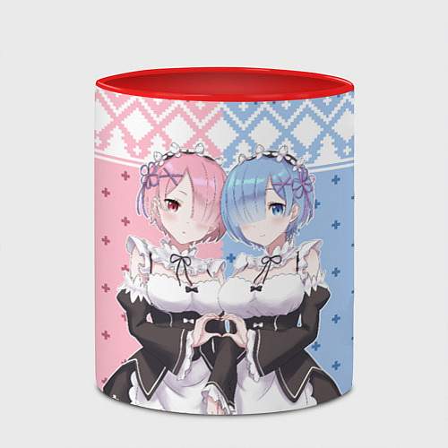 Кружка цветная Рем и Рам новогодний свитер / 3D-Белый + красный – фото 2