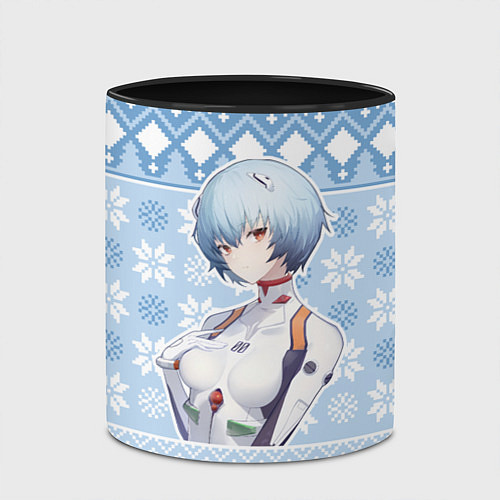 Кружка цветная Rei christmas sweater Evangelion / 3D-Белый + черный – фото 2