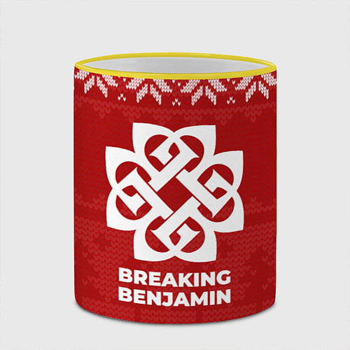 Кружка цветная Новогодний Breaking Benjamin / 3D-Желтый кант – фото 2