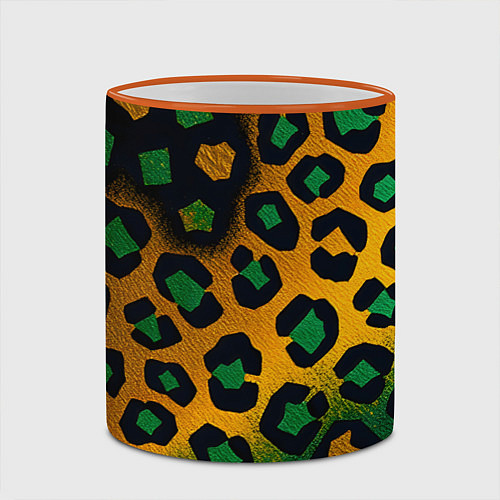 Кружка цветная Зеленые и золотые пятна леопарда / 3D-Оранжевый кант – фото 2