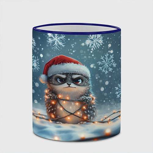 Кружка цветная Сердитый новогодний ёжик / 3D-Синий кант – фото 2