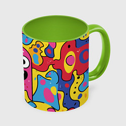 Кружка 3D Причудливый узор с улыбающимся персонажем, цвет: 3D-белый + светло-зеленый