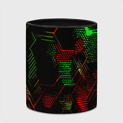 Кружка 3D Красно-зелёные точки и линии на чёрном фоне, цвет: 3D-белый + черный — фото 2