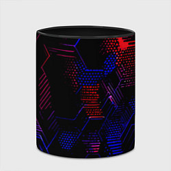 Кружка 3D Красно-синие точки и линии на чёрном фоне, цвет: 3D-белый + черный — фото 2