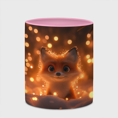 Кружка цветная Лисичка в желтых огоньках / 3D-Белый + розовый – фото 2