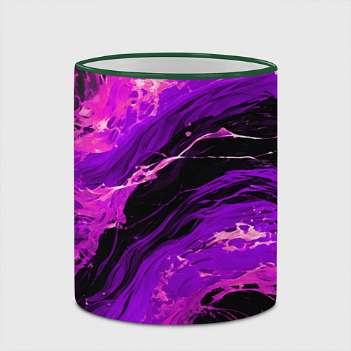 Кружка цветная Фиолетовые брызги на чёрном фоне / 3D-Зеленый кант – фото 2