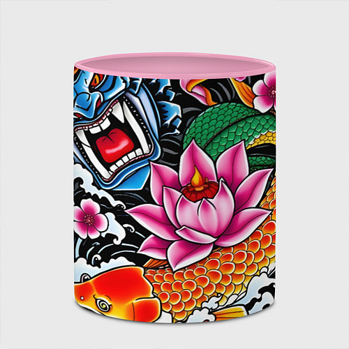 Кружка цветная Иредзуми татуировка / 3D-Белый + розовый – фото 2