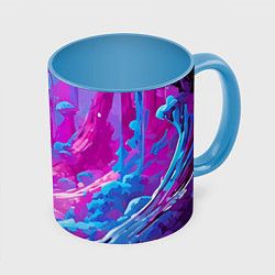 Кружка 3D Фиолетовая кислотная абстракция, цвет: 3D-белый + небесно-голубой