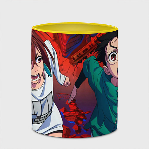 Кружка цветная Дандадан: Момо и Кэн / 3D-Белый + желтый – фото 2