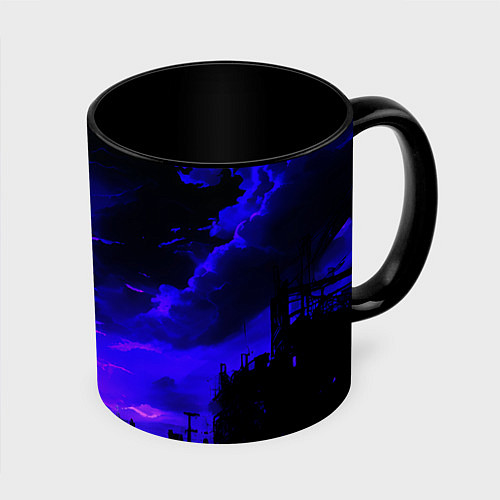 Кружка цветная Фиолетовый апокалиптический закат / 3D-Белый + черный – фото 1