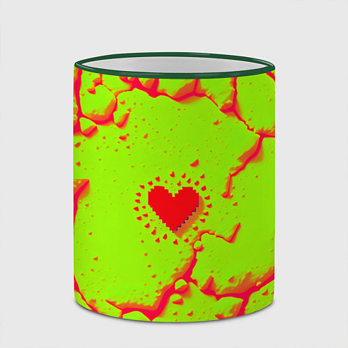 Кружка цветная Сердечко на кислотном фоне / 3D-Зеленый кант – фото 2