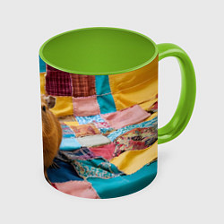 Кружка 3D Капибара и пэчворк, цвет: 3D-белый + светло-зеленый