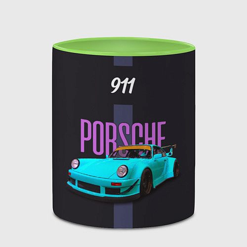 Кружка цветная Немецкий автомобиль Porsche 911 / 3D-Белый + светло-зеленый – фото 2