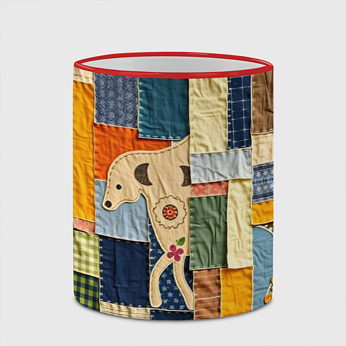 Кружка цветная Пэчворк с собакой / 3D-Красный кант – фото 2