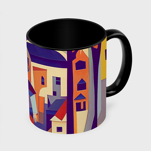 Кружка цветная Кубизм абстрактный город / 3D-Белый + черный – фото 1