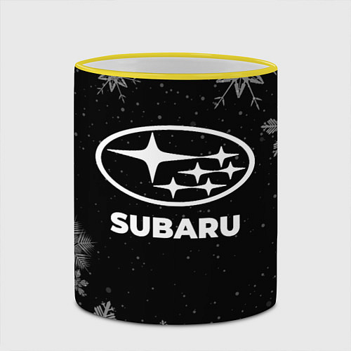 Кружка цветная Снежный Subaru / 3D-Желтый кант – фото 2