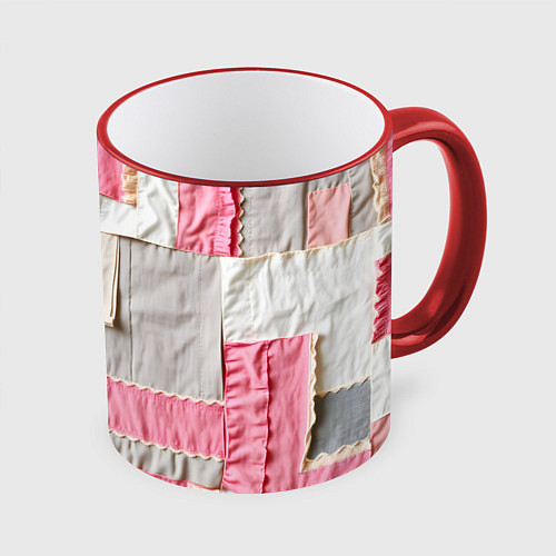 Кружка цветная Розовый пэчворк / 3D-Красный кант – фото 1